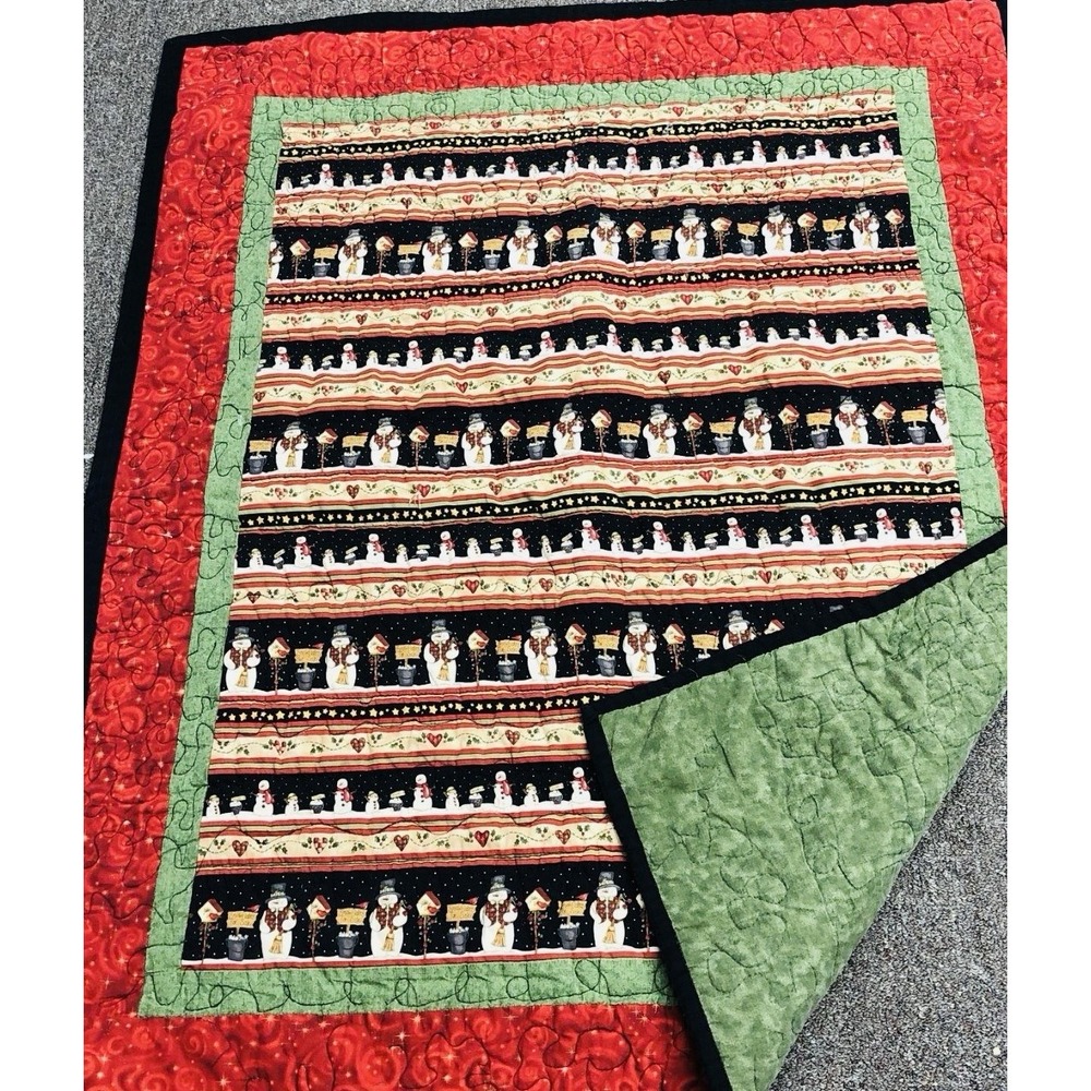 Handmade Quilt Snowman 48x38 Throw Winter Gift Christmas Holiday Patchwork Quilt